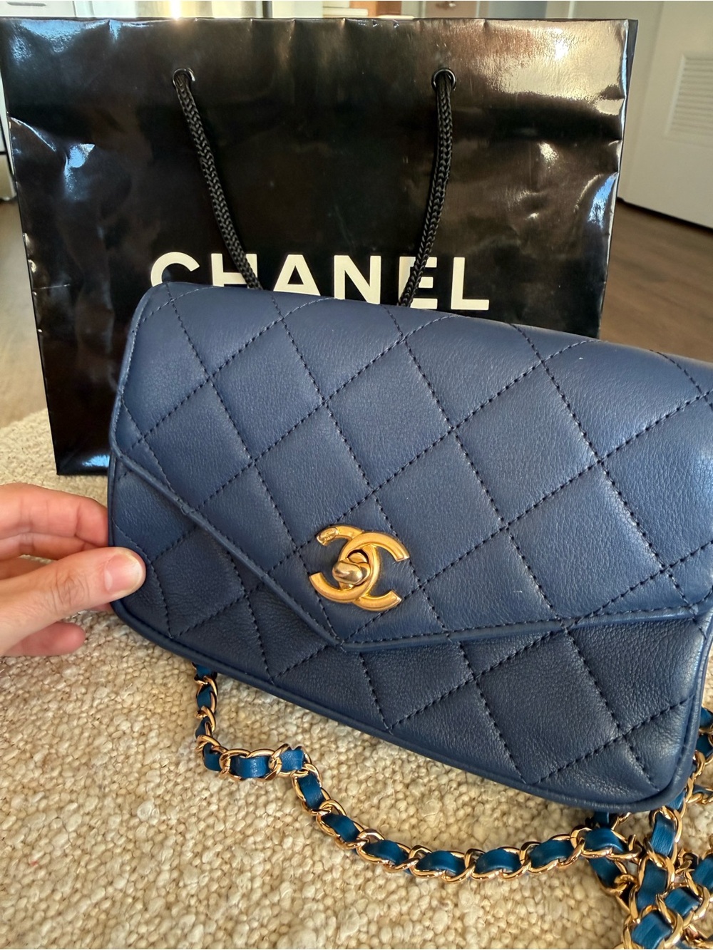Chanel Quilted Navy Lambskin Flap Bag with Gold Hardware